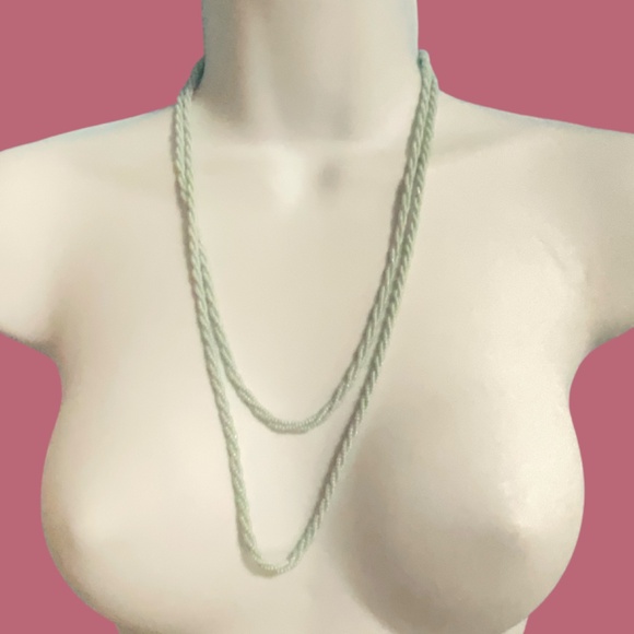 Vintage Mint Green Seed Bead 46" Super Long Twist Necklace - Picture 8 of 10